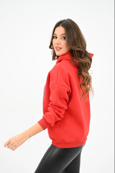 Kadın Kapüşonlu Baskılı Sweatshirt 1627-25 - 12