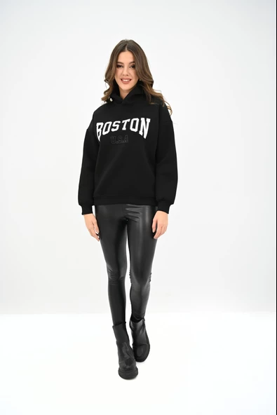 Kadın Kapüşonlu Baskılı Sweatshirt 1627-25 - 3