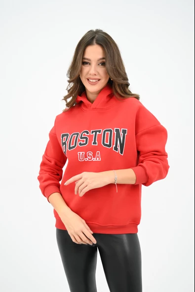 Kadın Kapüşonlu Baskılı Sweatshirt 1627-25 - 8
