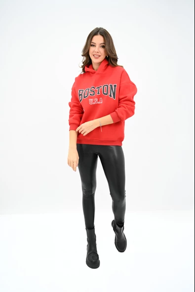 Kadın Kapüşonlu Baskılı Sweatshirt 1627-25 - 9
