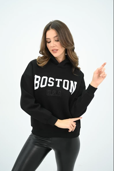 Kadın Kapüşonlu Baskılı Sweatshirt 1627-25 - 4
