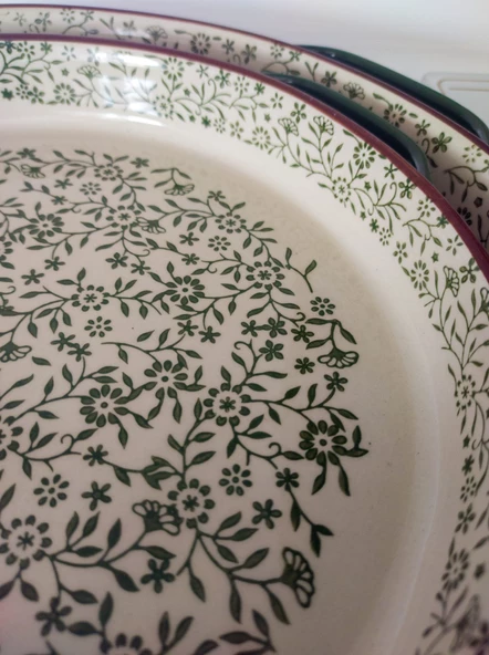 Seramik Yeşil Yuvarlak 2'li Fırın Kabı Fırın Tepsisi Büyük 38-30 Cm - 3