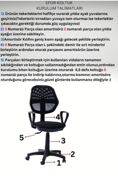 SDT TİCARET Siyah Fileli Sandalye Koltuk Dönerli Sandalye Tekerlekli Ders Çalışma Sandalyesi - 3