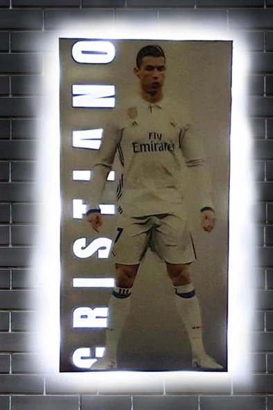 Veraart Epoksili Işıklı Tablo Futbol Temalı Ronaldo Figürlü Duvar Dekorlu Gece Lambası