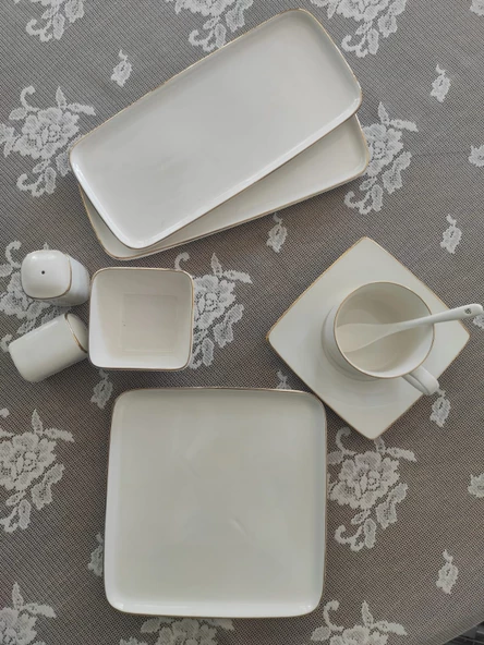 New Bone  Porselen Gold Yaldızlı 32 Parça Kahvaltı Takımı fk.121 - 4