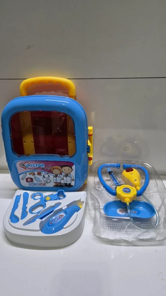 Oyuncak Doktor Seti Çocuk Oyun Meslek Medikal Setleri Çantalı Çekmeli Arabalı 12 Parça - 3