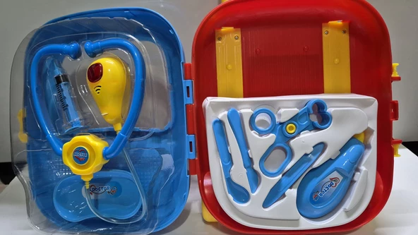 Oyuncak Doktor Seti Çocuk Oyun Meslek Medikal Setleri Çantalı Çekmeli Arabalı 12 Parça