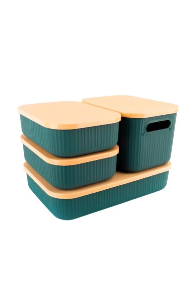 Çok Amaçlı Dolap İçi Düzenleyici Kapaklı Saklama Kutusu Takı, Makyaj, Banyo ve Mutfak Düzenleyici 4'lü Set Yeşil (3,2 lt 6,2 lt,6,8 lt) - Resim 3