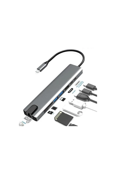 Pro Air Chromebook Uyumlu 8 In 1 Type-c Sd Tf Usb Çoğaltıcı Çevirici Hub