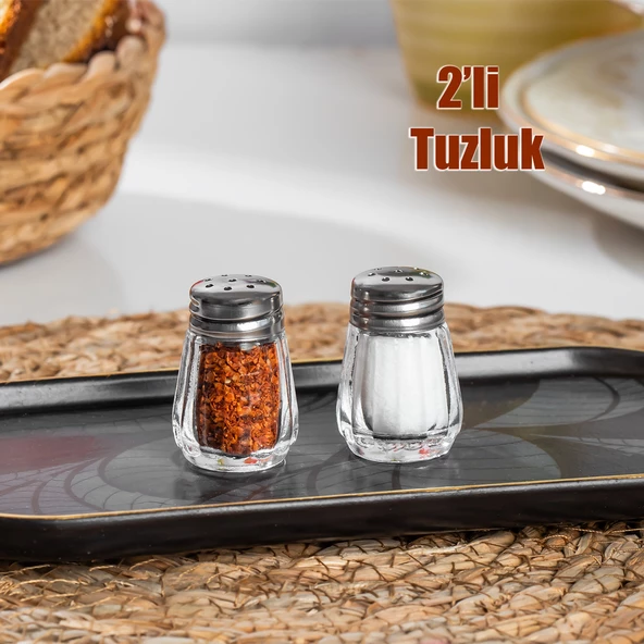 Porsima Tiny Mini Cam Tuzluk Ve Biberlik Seti 2'li  Metal Kapak Yuvarlak Tuzluk Seti Sofra Tuzluğu 4x3 cm