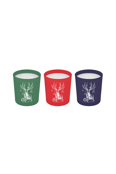 Selka Home 3'lü Christmas Geyik Tasarım Cam Kokulu Candle Mum 110 gr - 3