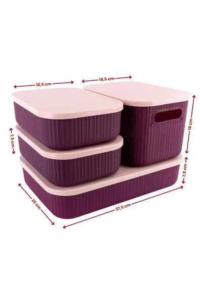 Çok Amaçlı Dolap İçi Düzenleyici Kapaklı Saklama Kutusu Takı, Makyaj, Banyo ve Mutfak Düzenleyici 4'lü Set Mor (3,2 lt 6,2 lt 6,8 lt) - Resim 4