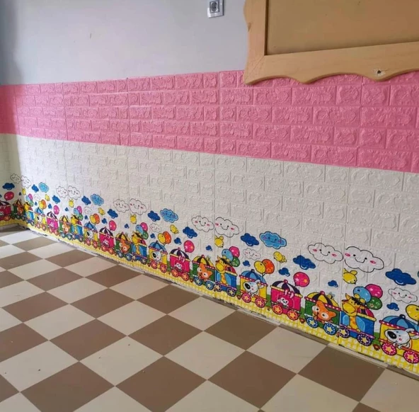 Renkli Duvarlar 70x77cm 1 Adet Tren Bulut Bebek Odası Kreş Kendinden Yapışkanlı 3D Dekoratif Duvar Paneli KağıdıNW30 - Resim 4