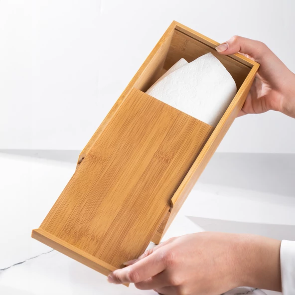 Porsima 0006 Bambu Peçetelik Ahşap Dekoratif Peçetelik Masaüstü Peçetelik Peçete Düzenleyici Peçete Kutusu - 2