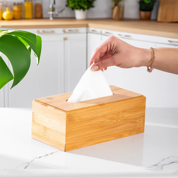 Porsima 0006 Bambu Peçetelik Ahşap Dekoratif Peçetelik Masaüstü Peçetelik Peçete Düzenleyici Peçete Kutusu - 3