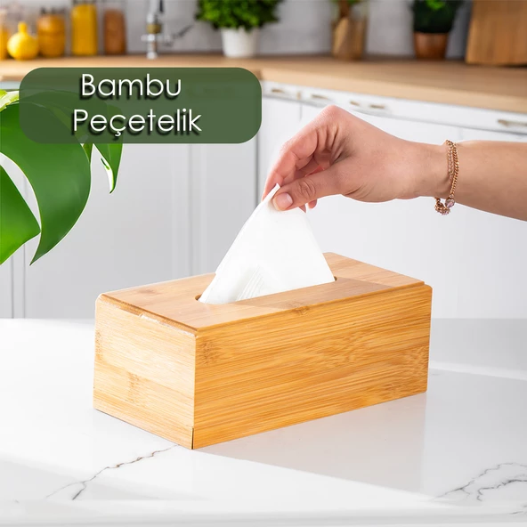 Porsima 0006 Bambu Peçetelik Ahşap Dekoratif Peçetelik Masaüstü Peçetelik Peçete Düzenleyici Peçete Kutusu