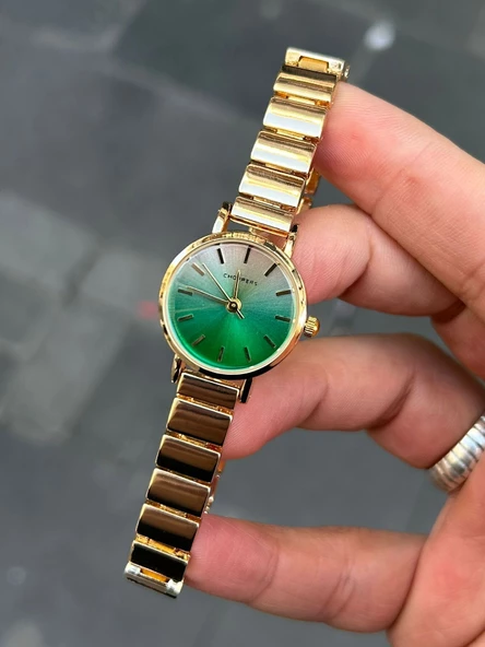 Choppers Yeşil Kadran Gold Renk Zarif Yuvarlak Kadran Tasarımı ile Şıklık - Kadın Kol Saati