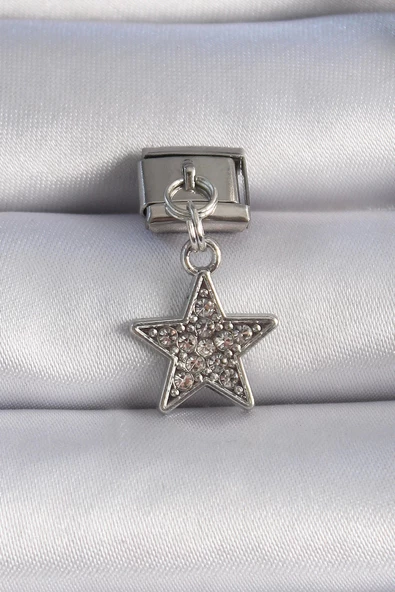 MuI MuI 316L Çelik Gümüş renk Sallantılı Zirkon Taşlı Yıldız Figür Nomination Charm