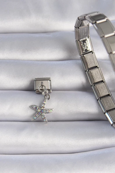 MuI MuI 316L Çelik Gümüş Renk Sallantılı Zirkon Taşlı Deniz Yıldızı Figür Nomination Charm - Resim 2
