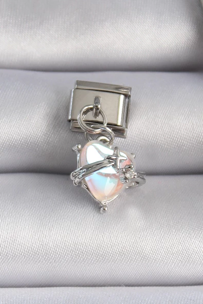 MuI MuI 316L Çelik Gümüş Renk Kalp Figür Zirkon Taş Detay Nomination Charm ürün görseli 1