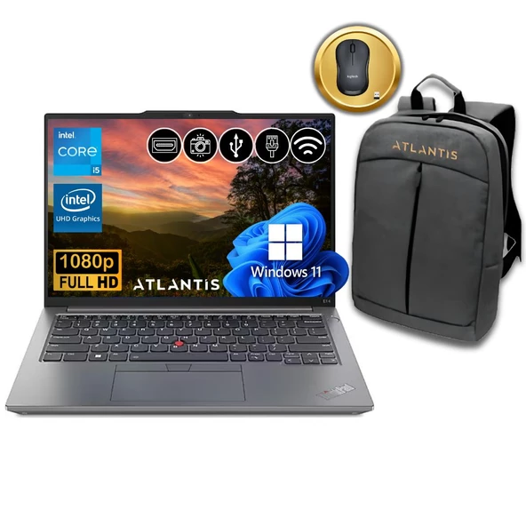 Lenovo ThinkPad E14 i5-1335U  8GB 512GB M.2 SSD 21JK0003TX ATL37  14" W11Pro Notebook Çanta & Mouse