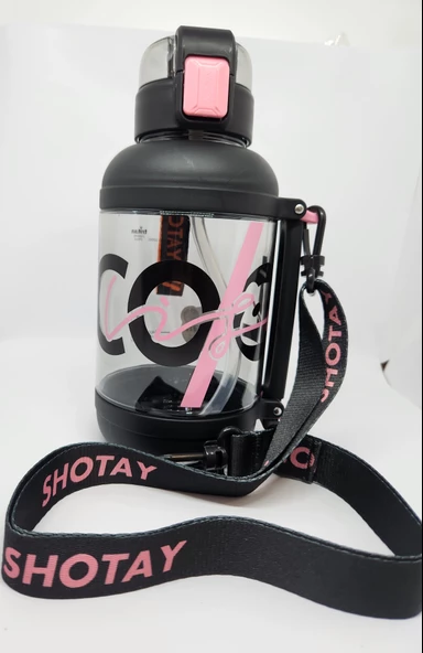 Shotay ST-7227 1500ML Pipetli-Pipetsiz Tritan Siyah Şeffaf Matara Taşıma Aparatlı ve Askılı - 2