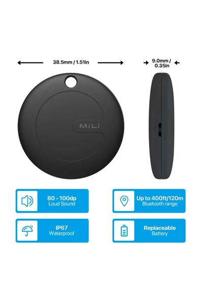 MiLi Mitag Airtag Apple Ile Uyumlu Apple MFI Sertifikalı Akıllı Takip Cihazı Kılıfsız Siyah - 4