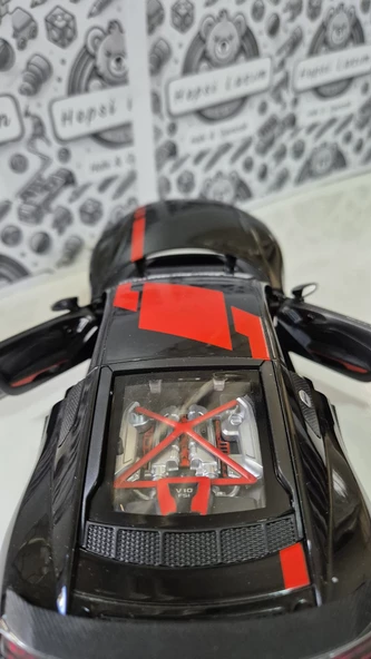 Diecast Audi R8 V10 Modifiye Performance Metal Işıklı Sesli Oyuncak Spor Araba 20 cm Siyah - 3