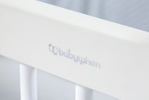 Babywhen Tekerlekli Anne Yanı Kademeli Bebek Beşiği - Bebek Yatağı - Park Yatak - Beyaz - 60x120 Cm Bw1025 - 7