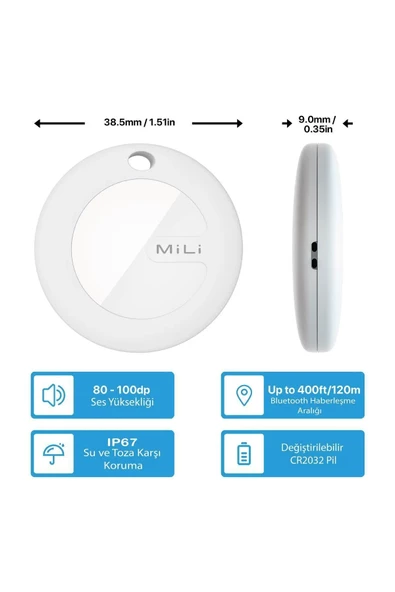 MiLi Mitag Airtag Apple Ile Uyumlu Apple MFI Sertifikalı Akıllı Takip Cihazı Kılıfsız Beyaz - 3