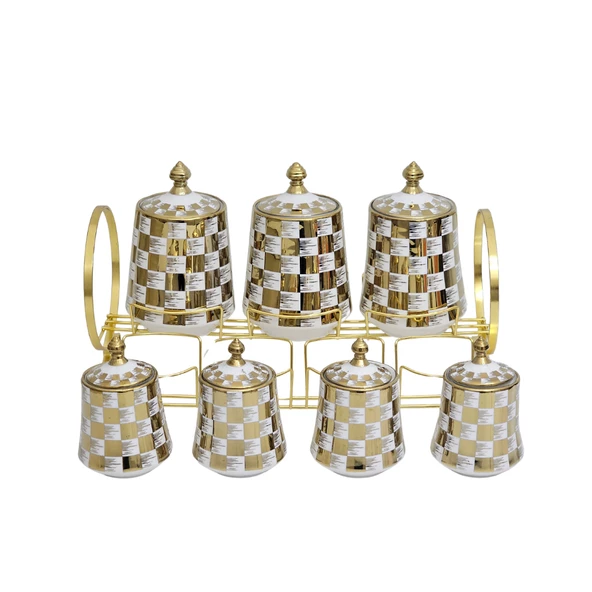 Sudedi Home Tutku Canister 7Li Porselen Standlı Baharat Kavanoz Takımı PXM2602GC-7/S - 2