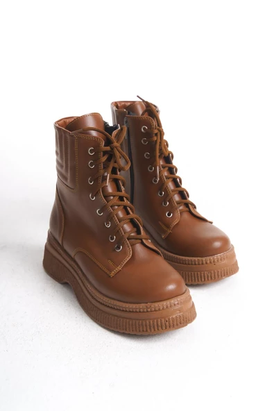 Kadın Yüksek Taban Kısa Bot Fermuarlı Bağcıklı Günlük Kadın Bot - Resim 12