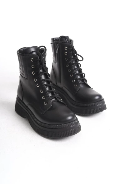 Kadın Yüksek Taban Kısa Bot Fermuarlı Bağcıklı Günlük Kadın Bot - Resim 8