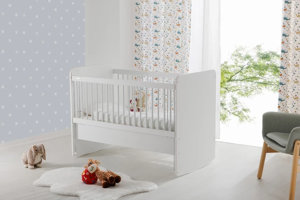 Babywhen BW1075 - Pratik Kademeli Anne Yanı Sallanır Bebek Beşik Beyaz 60x120 - 2