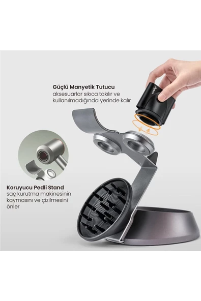 Dyson Supersonic Saç Kurutma Makinesi için Manyetik Tutucu, Difüzör ve Kablo Organizatörü - 2