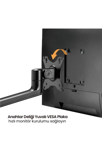 Monitör Tutucu Eğilebilir Döndürülebilir Kablo Kılavuzlu Ergonomik Ekran Tutucu - Siyah - 6