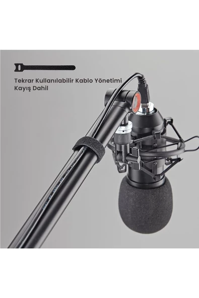 Ergonomik Premium Mikrofon Tutucu, Ayarlanabilir Kol ve Yükseklik Masa Mikrofon Standı - 3