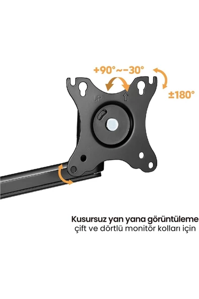 Monitör Tutucu Eğilebilir Döndürülebilir Kablo Kılavuzlu Ergonomik Ekran Tutucu - Siyah - 5