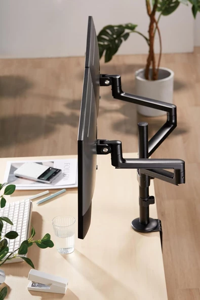 Monitör Tutucu Eğilebilir Döndürülebilir Kablo Kılavuzlu Ergonomik Ekran Tutucu - Siyah - 8