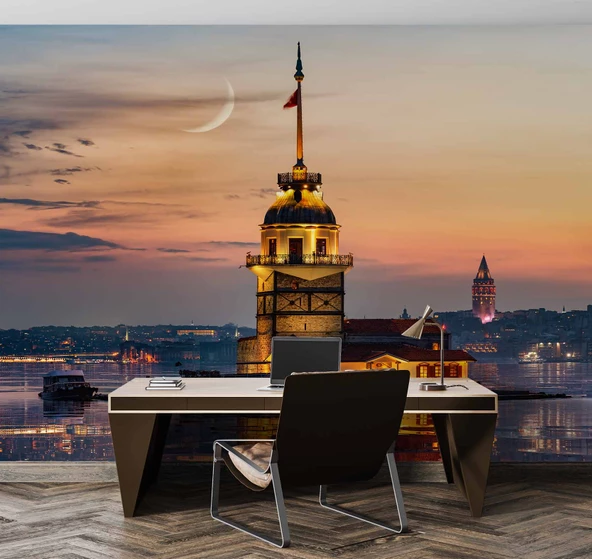 Günbatımı Kızkulesi Manzaralı Duvar Kağıdı - Resim 3