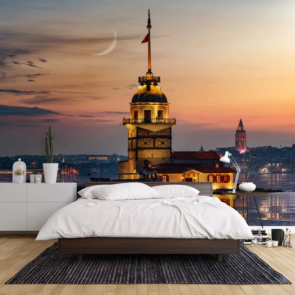 Günbatımı Kızkulesi Manzaralı Duvar Kağıdı - Resim 2