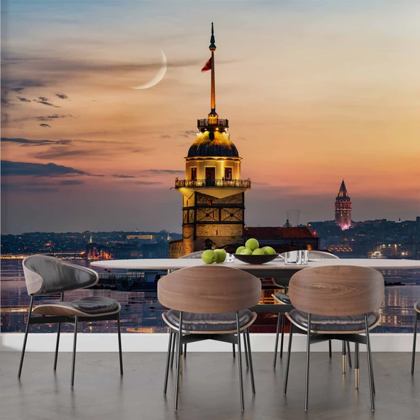 Günbatımı Kızkulesi Manzaralı Duvar Kağıdı - Resim 4