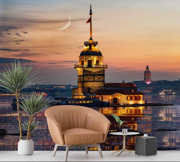 Günbatımı Kızkulesi Manzaralı Duvar Kağıdı - Resim 5