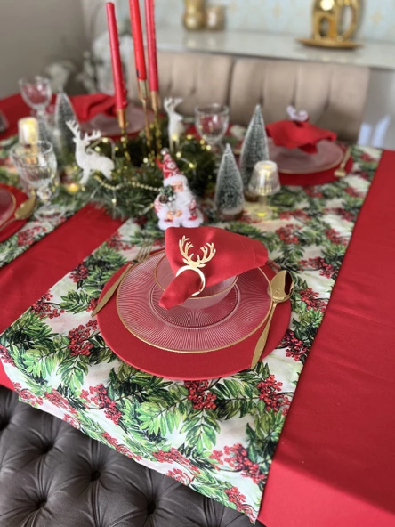 yılbaşı kokinalı runner dikdörtgen 43x135 cm noel yeniyıl sofrası sunum - 2