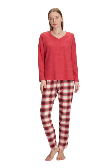Anıl Kadın Kırmızı Uzun Kol Pijama Takımı 11317 - Resim 2