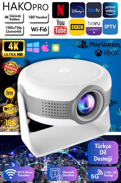 Hakopro T269 Pro Android 12.0 1280P 130 Inç HD 4K 180° Dönebilen Projeksiyon