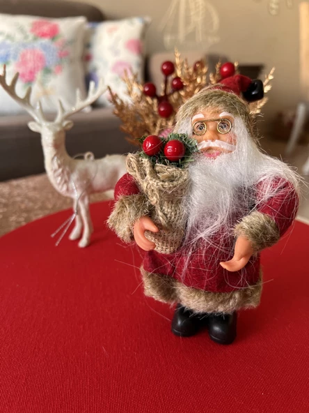 yılbaşı mini noel baba 15 cm kırmızı ipli yeniyıl