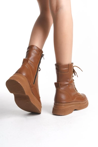 Kadın Kalın Tabanlı Bağcıklı Fermuarlı Günlük Tam Kalıp Platform Taban Bot - 11