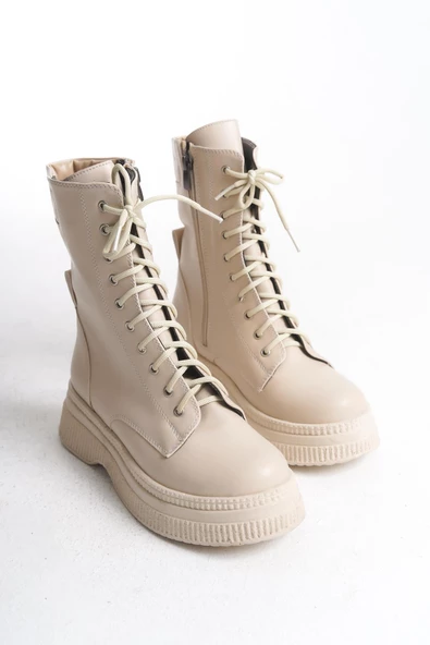 Kadın Kalın Tabanlı Bağcıklı Fermuarlı Günlük Tam Kalıp Platform Taban Bot - 4