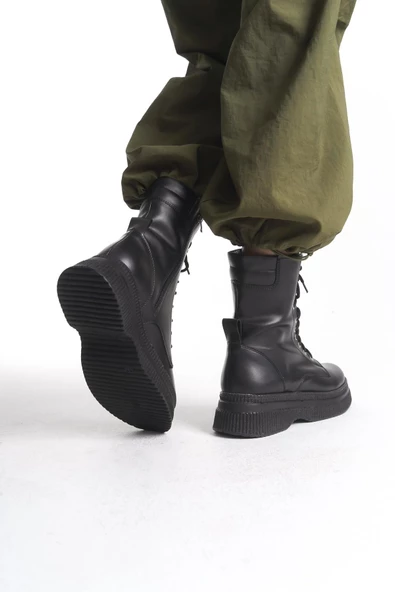 Kadın Kalın Tabanlı Bağcıklı Fermuarlı Günlük Tam Kalıp Platform Taban Bot - 7